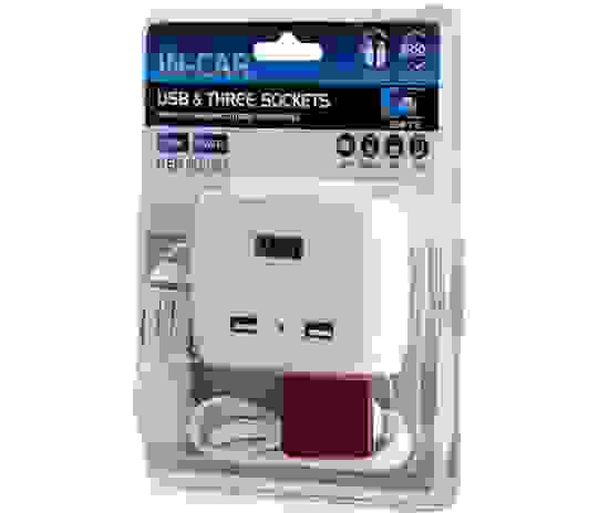 Разветвитель авто OLESSON 1512 (3 гнезда+2*USB)/120